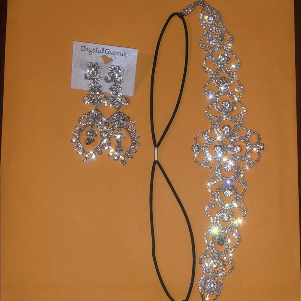 Rhinestone headband and matching earrings